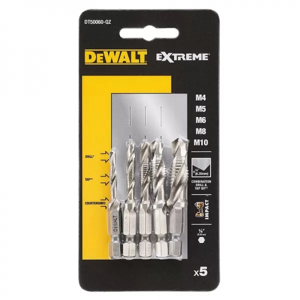 5dílná sada vrtáků do kovu se závitníkem DeWALT DT50060