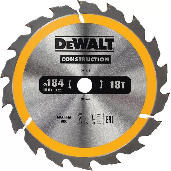 Pilový kotouč 184x16mm 18z ATB 20° DeWALT DT1938