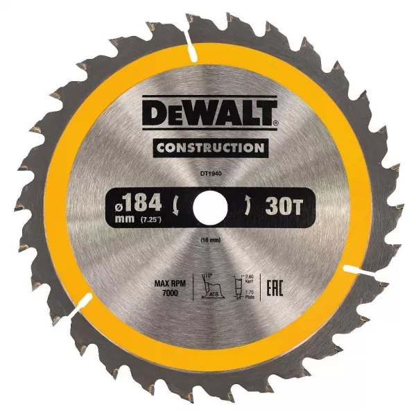 Pilový kotouč 184x16mm 30z ATB 10° DeWALT DT1940