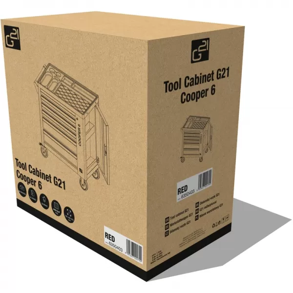 Dílenský vozík G21 Cooper 6, červený 6350403