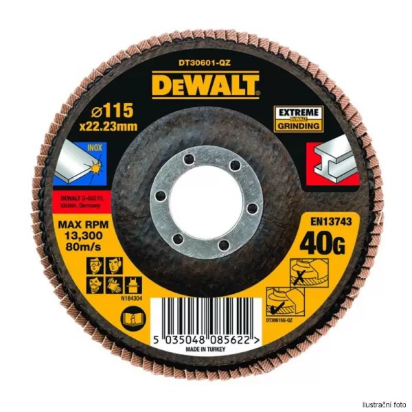 Brusný lamelový kotouč Extreme na kov plochý 115x22,2mm x 80G Jumbo Typ 27 DeWALT DT30621