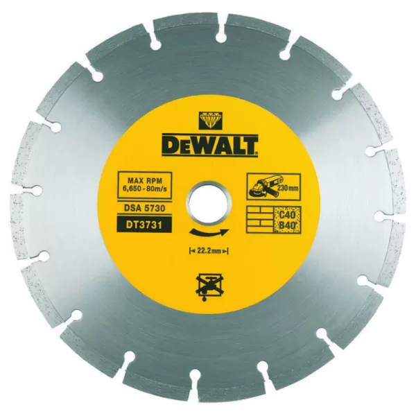 Dia kotouč profi ze slinutých karbidů na suché řezání betonu a cihel 230x22,2mm DeWALT DT3731