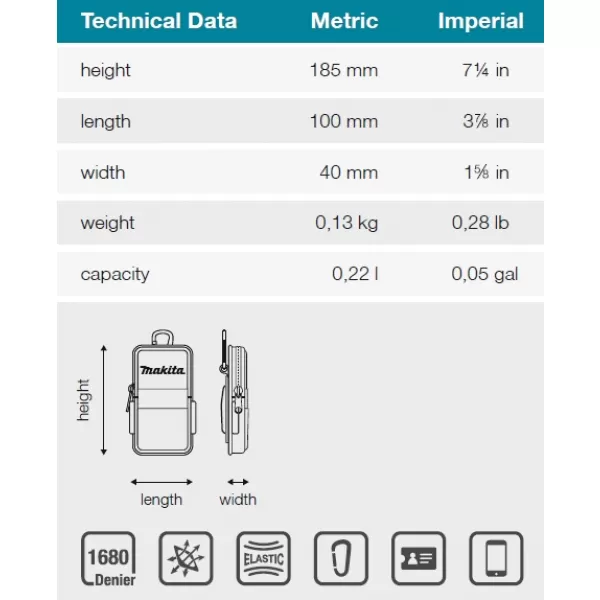 Pouzdro na mobil 100x40x185 mm Makita E-15556