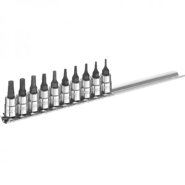 10dílná sada zástrčných 1/4" hlavic TORX T6-T30 na liště TONA Expert E030703T