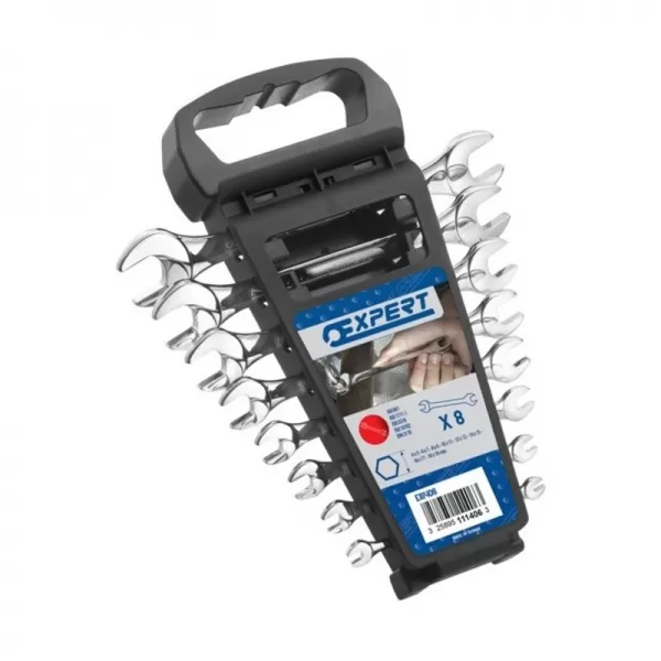 8dílná sada plochých otevřených klíčů 4x5-18x19 mm v plastovém držáku TONA Expert E111406T