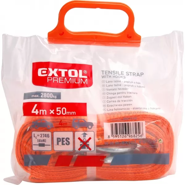 Tažné lano / popruh s háky 4m x 50mm EXTOL PREMIUM 8861160