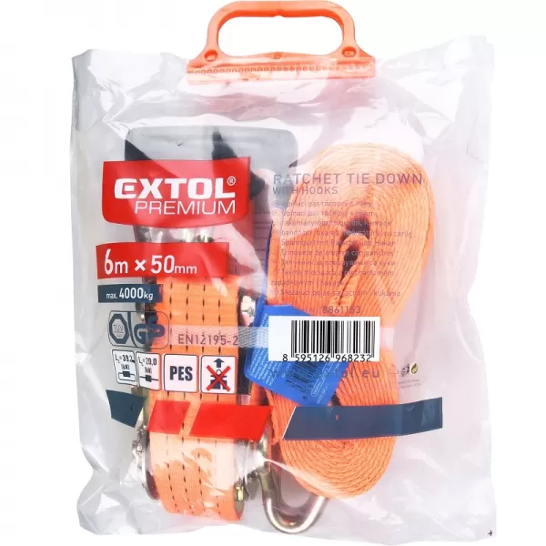 Upínací račňový pás s háčikmi 6m x 50mm EXTOL PREMIUM 8861153