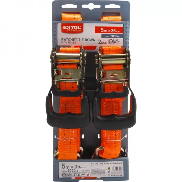 Upínací ráčnový pás s háky 5 m x 35 mm sada 2ks EXTOL PREMIUM 8861146