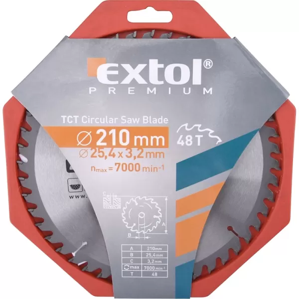 Kotouč pilový s SK plátky 210x2,2x25,4mm 48T EXTOL PREMIUM 8803235
