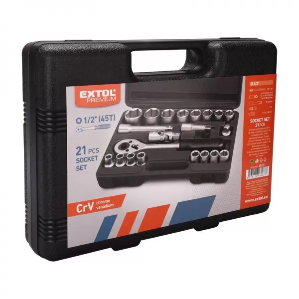 Hlavice nástrčné 1/2" sada 21ks CrV EXTOL PREMIUM 65231