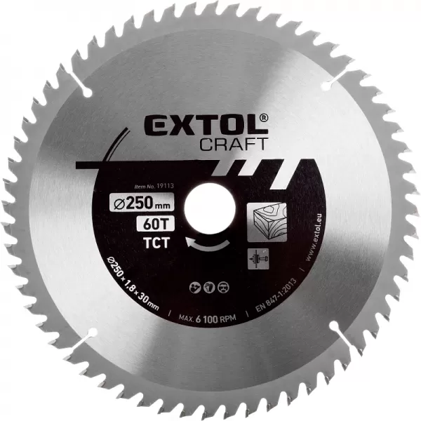 Kotouč pilový s SK plátky 250x1,8x30mm 60T EXTOL CRAFT 19113