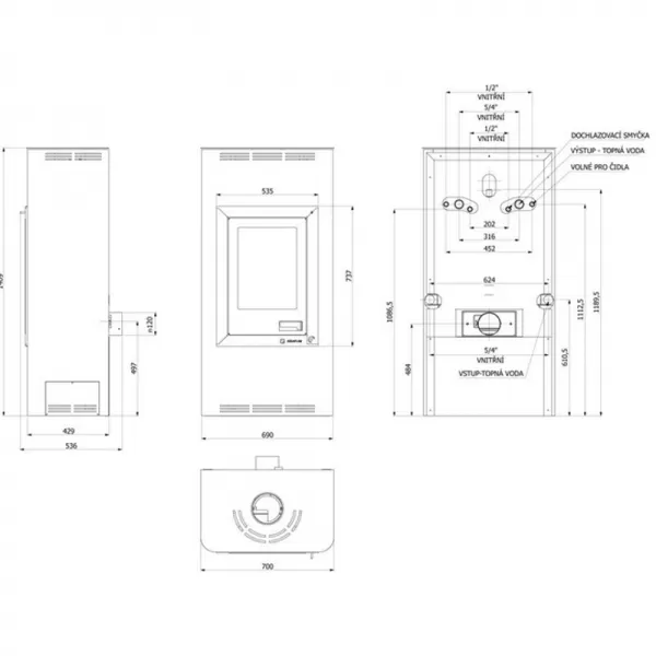 Krbová kamna AQUAFLAM 7 s výměníkem - krémová, automatická regulace Flamingo HSF29-034