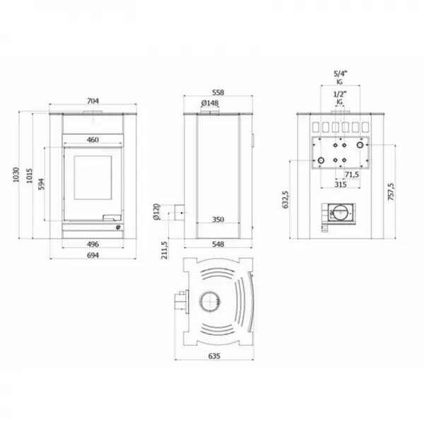 Krbová kamna AQUAFLAM VARIO KALMAR 11/5kW šedá Flamingo HSF34-017