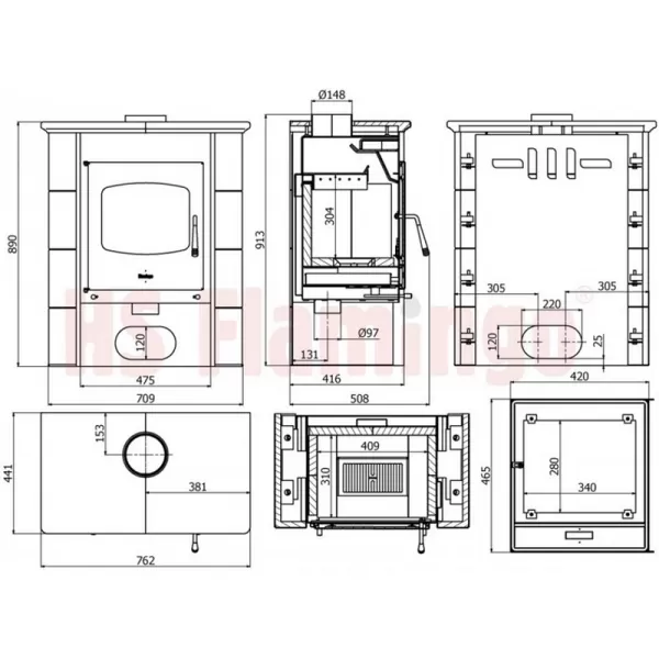 Kachlová kamna FLAMINGO BALI, kachle bordo Flamingo HSF44-002