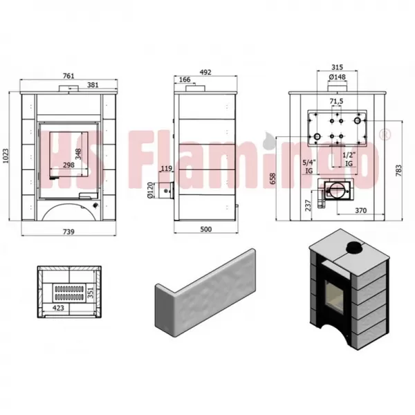 Kachlová kamna AQUAFLAM VARIO PERU 11/7kW, kachle bílá, elektronická regulace Flamingo HSF34-121