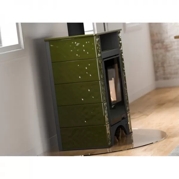 Kachlová kamna AQUAFLAM VARIO PERU 11/5kW, kachle zelená, elektronická regulace Flamingo HSF34-124