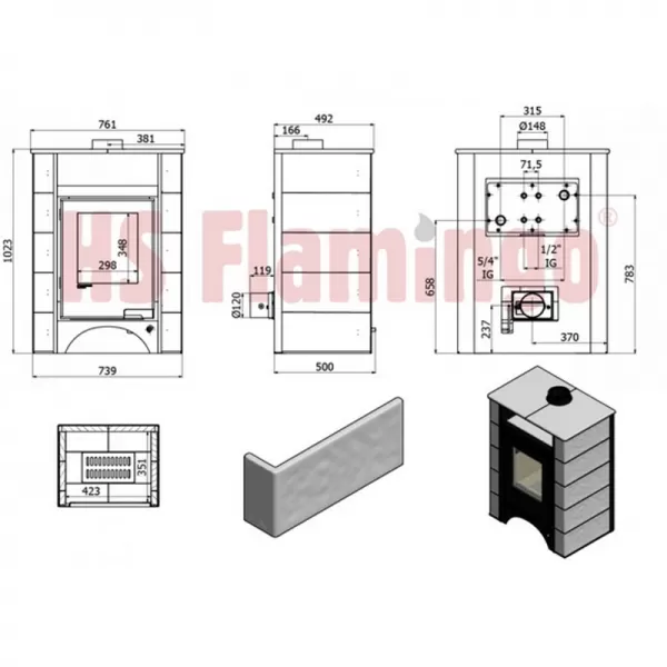 Kachlová kamna AQUAFLAM VARIO PERU 11/5kW, kachle bílá Flamingo HSF34-111