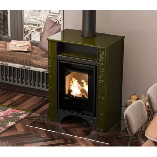 Kachlová kamna AQUAFLAM VARIO PERU 11kW, kachle zelená (teplovzdušná verze) Flamingo HSF34-119