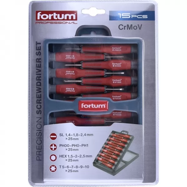 Hodinářské šroubováky sada 15ks CrMoV FORTUM 4740802