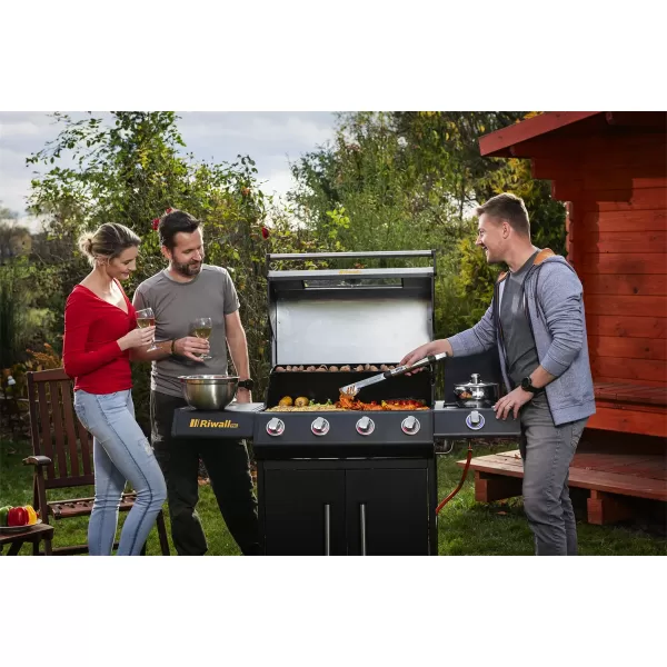 Plynový gril 15 kW se čtyřmi hořáky a bočním vařičem Riwall PRO RGG 41