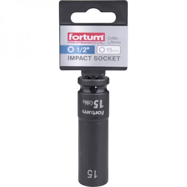 Hlavice nástrčná rázová 1/2", 15mm, L 78mm, CrMoV Fortum 4703215