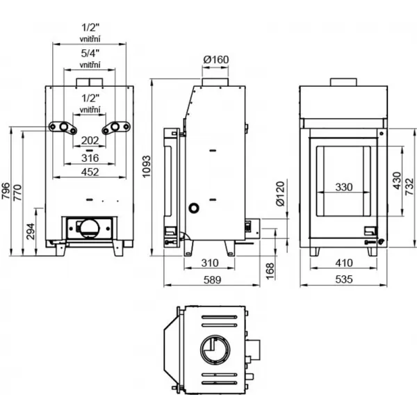 Krbová vložka s výměníkem a manuální regulací AQUAFLAM 7 PRIZMAT