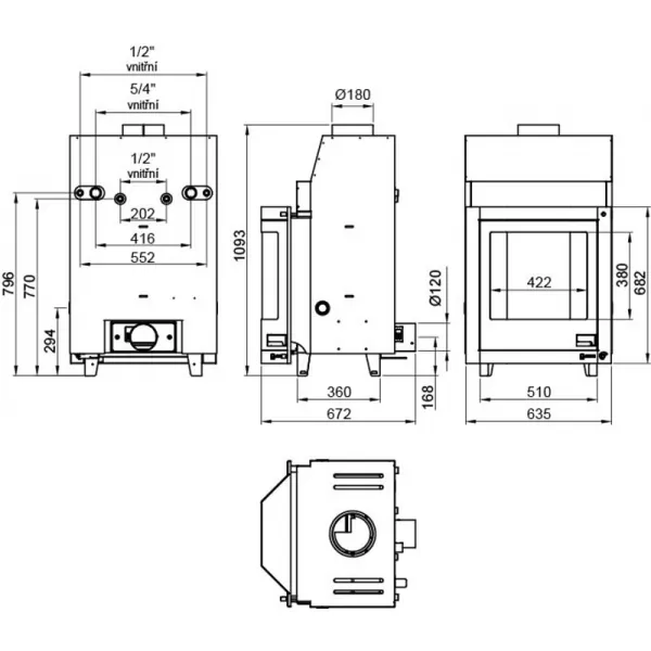 Krbová vložka s výměníkem a základní regulací AQUAFLAM 17 PRIZMAT