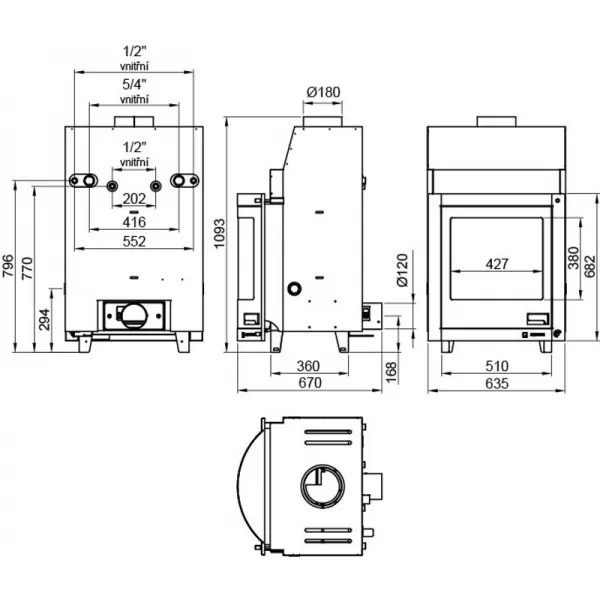 Krbová vložka s výměníkem a základní regulací AQUAFLAM 17 PANORAMA