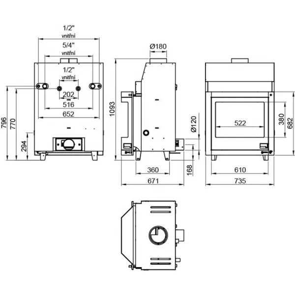 Krbová vložka s výměníkem a základní regulací AQUAFLAM 25 PRIZMAT