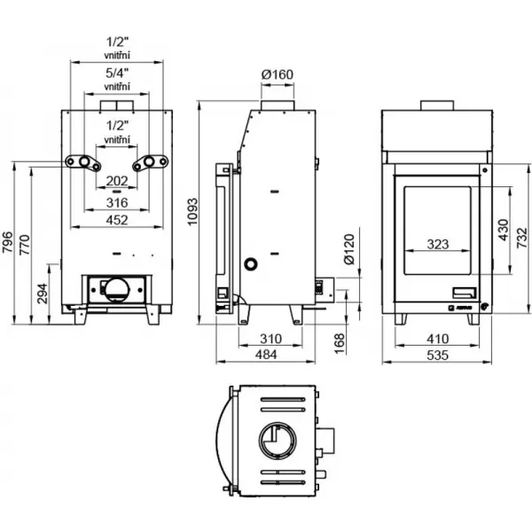 Krbová vložka s výměníkem a základní regulací AQUAFLAM 7 PANORAMA