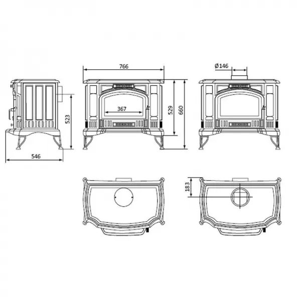 Krbová kamna 150mm černá Kratki Koza K9