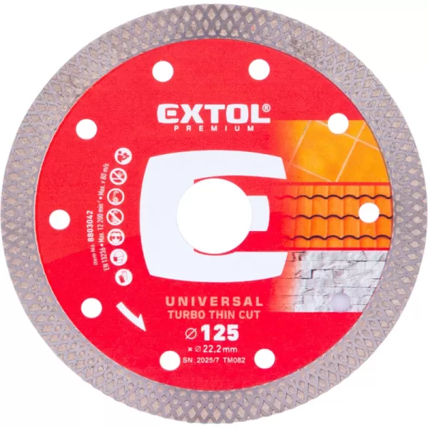 Kotouč diamantový řezný, turbo Thin Cut, suché i mokré řezání, 125x22,2x1,4mm Extol Premium 8803042