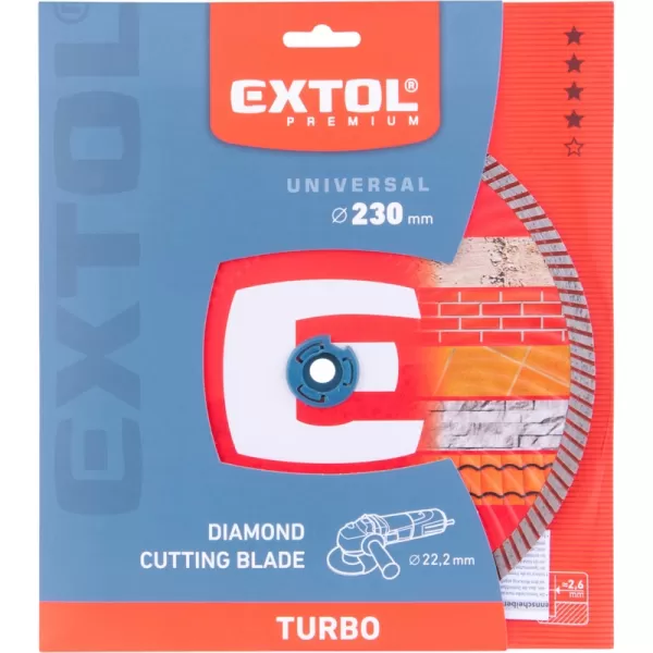 Kotouč diamantový řezný, turbo - suché i mokré řezání, 230x22,2x2,6mm Extol Premium 8803055