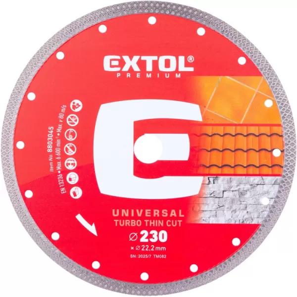 Kotouč diamantový řezný, turbo Thin Cut, suché i mokré řezání, 230x22,2x2mm Extol Premium 8803045