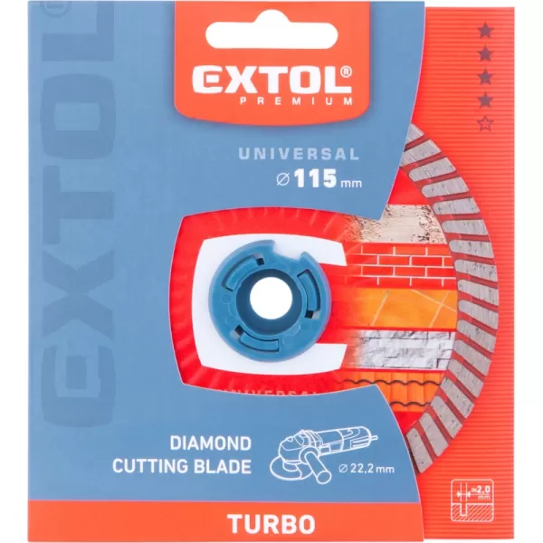 Kotouč diamantový řezný, turbo - suché i mokré řezání, 115x22,2x2mm Extol Premium 8803051