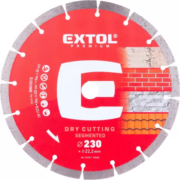 Kotouč diamantový řezný segmentový - suché řezání, 230x22,2x2,6mm Extol Premium 8803015