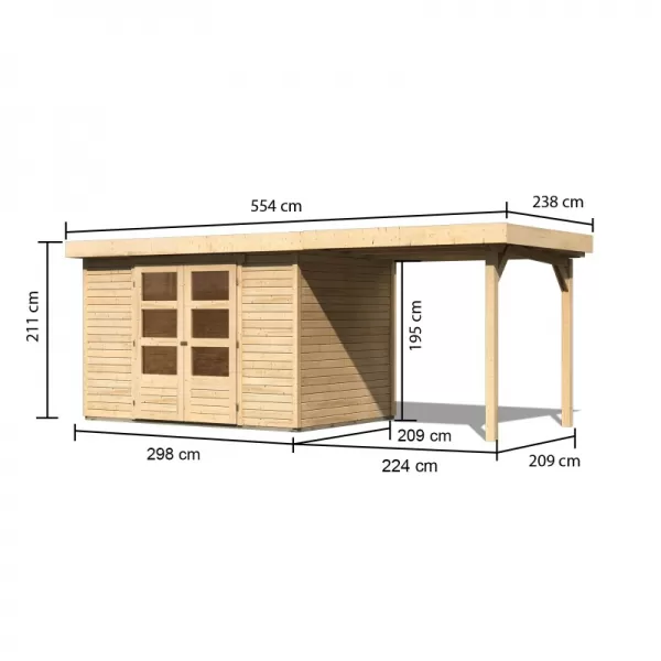 Dřevěný domek KARIBU ASKOLA 4 + přístavek 240 cm (73247) natur LG1709