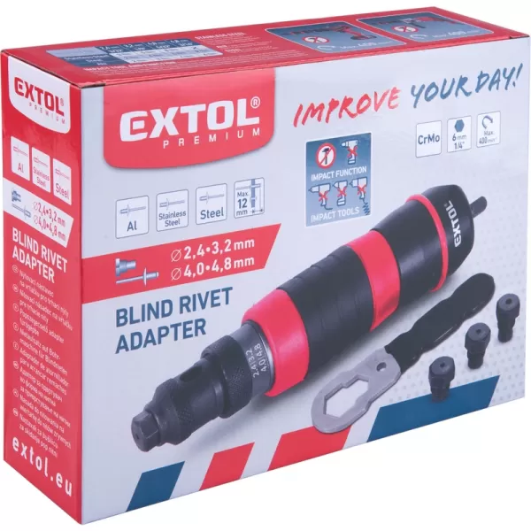 Nástavec nýtovací na vrtačku, pro trhací nýty 2,4-4,8mm, CrMo Extol Premium 8813752