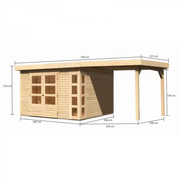 Dřevěný domek KARIBU KERKO 6 + přístavek 240 cm (93282) natur LG2997