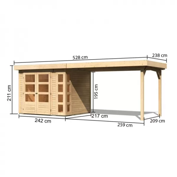 Dřevěný domek KARIBU KERKO 3 + přístavek 280 cm (82936) natur LG2958