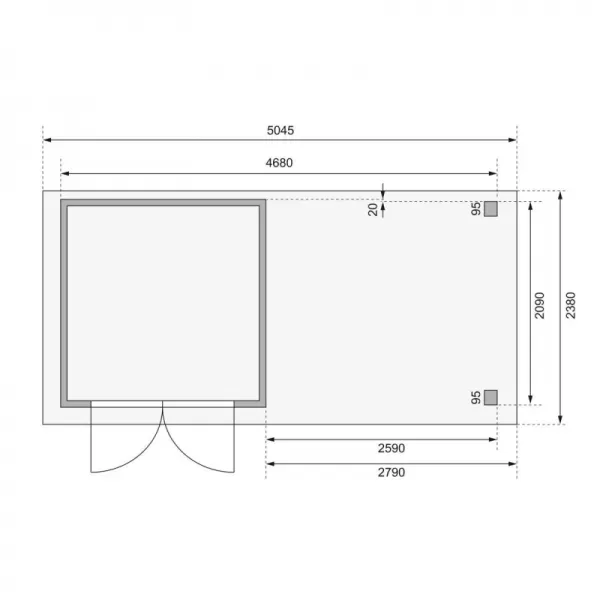 Dřevěný domek KARIBU ASKOLA 2 + přístavek 280 cm včetně zadní a boční stěny (9169) natur LG3225