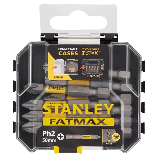 10dílná sada 50 mm bitů pro rázové utahováky PH2 Stanley STA88573