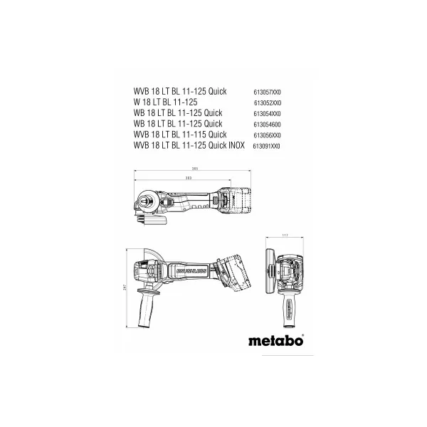 Aku úhlová bruska 18V/2x5,5Ah WB 18 LT BL 11-125 Quick Metabo 613054660