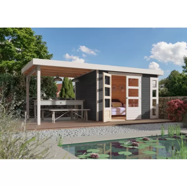 Dřevěný domek KARIBU KERKO 4 + přístavek 280 cm (82945) šedý LG2976