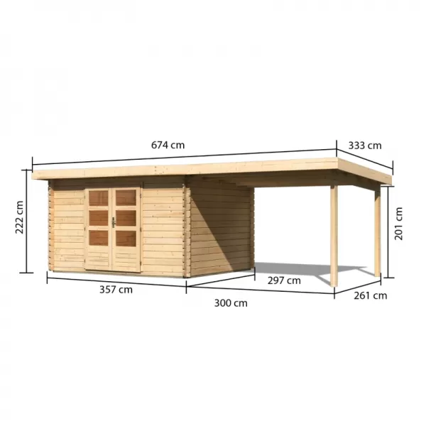 Dřevěný domek KARIBU BASTRUP 7 + přístavek 300 cm (73308) natur LG2935