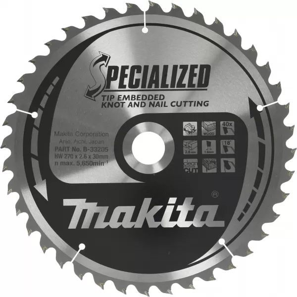 Kotouč pilový dřevo SPECIALIZED se zapuštěnými zuby 270x2,6x30mm 40Z Makita B-33205
