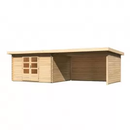Dřevěný domek KARIBU BASTRUP 7 + přístavek 400 cm včetně zadní a boční stěny (9316) natur LG3029