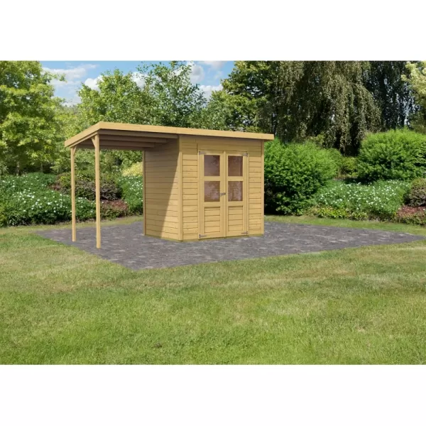 Dřevěný domek KARIBU MERSEBURG 3 + přístavek 166 cm (68763) natur LG1750