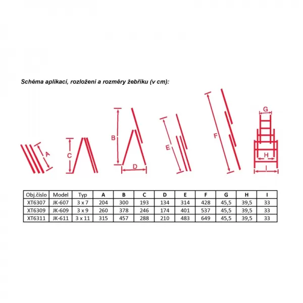 Žebřík trojdílný hliníkový 3x11 Xtline XT6311