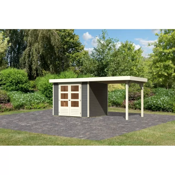 Dřevěný domek KARIBU ASKOLA 3 + přístavek 240 cm (82905) šedý LG1765